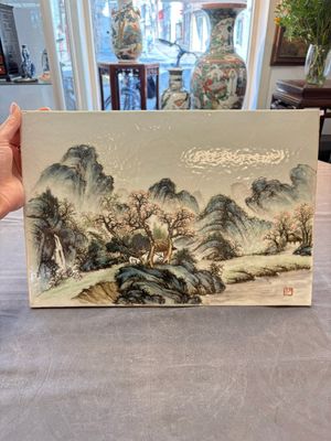A pair of fine Chinese famille rose plaques with landscape design, signed Wang Yeting 汪野亭, 20th C. — foto 1