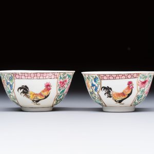 A pair of fine Chinese famille rose 'Rooster' cups and saucers, Yongzheng — foto 6