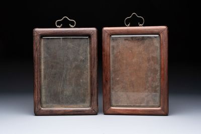 A pair of fine Chinese hongmu frames with bronze mounts, 19th C.
