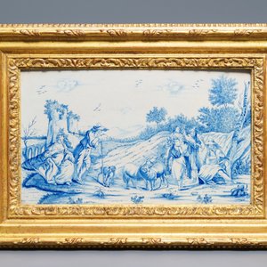 A pair of fine Dutch Delft blue and white romantic scene plaques, 18th C. — 照片 5