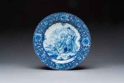 A pair of fine large blue and white Dutch Delft biblical subject dishes, dated 1781 — photo 1