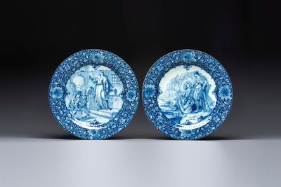 A pair of fine large blue and white Dutch Delft biblical subject dishes, dated 1781 — photo 2