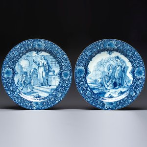 A pair of fine large blue and white Dutch Delft biblical subject dishes, dated 1781 — photo 1