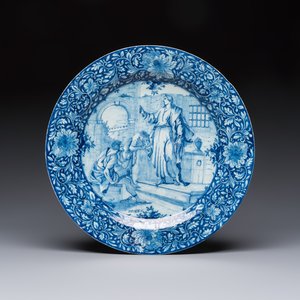 A pair of fine large blue and white Dutch Delft biblical subject dishes, dated 1781 — photo 4