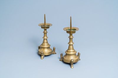 A pair of Flemish or Dutch bronze candlesticks, 16th C.