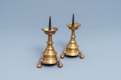 A pair of Flemish or Dutch bronze candlesticks, 16th C.