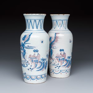 A pair of French blue, white and manganese chinoiserie vases — photo 1