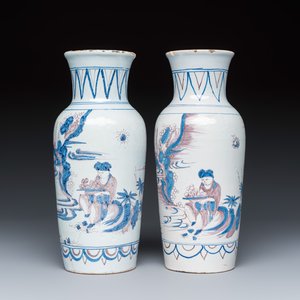 A pair of French blue, white and manganese chinoiserie vases — photo 2