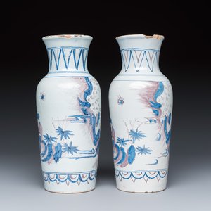 A pair of French blue, white and manganese chinoiserie vases — photo 3