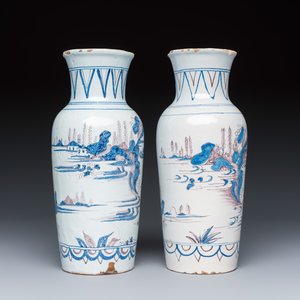 A pair of French blue, white and manganese chinoiserie vases — photo 5
