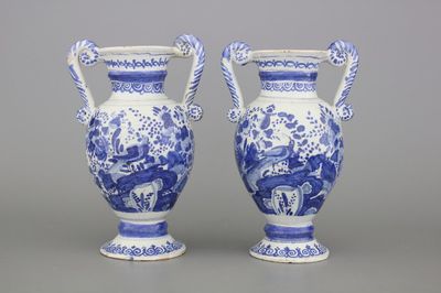 A pair of German Cologne Delftware blue and white altar vases, 17th C.