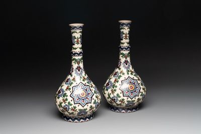 A pair of German Iznik-style bottle vases, ca. 1900