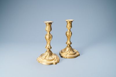 A pair of gilded bronze candlesticks, France, 18th C.