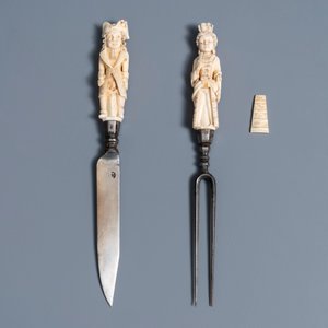 A pair of Hispano-Philippine or Indo-Portuguese erotical ivory-handled knife and fork, 17th C. — 照片 2