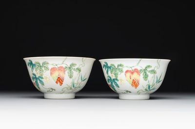 A pair of imperial Chinese famille rose 'balsam pear' bowls, Jiaqing mark and of the period