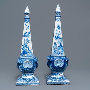 A pair of impressive Dutch Delft blue and white obelisks, 18th C. — 照片 5
