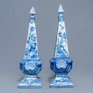 A pair of impressive Dutch Delft blue and white obelisks, 18th C. — photo 3