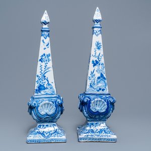 A pair of impressive Dutch Delft blue and white obelisks, 18th C. — photo 6