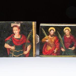 A pair of Italian lead reliquary sliding doors depicting martyr saints, 17/18th C. — photo 1