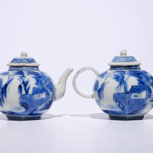 A pair of Japanese Arita miniature blue and white landscape teapots, Edo, 17th C. — 照片 4