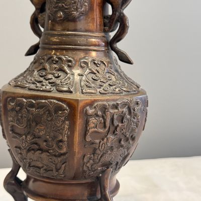 A pair of Japanese bronze vases with dragon-form handles — photo 11