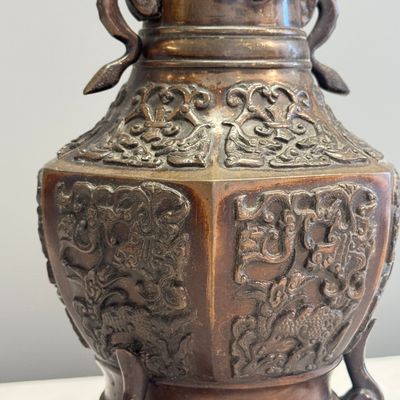 A pair of Japanese bronze vases with dragon-form handles — photo 14