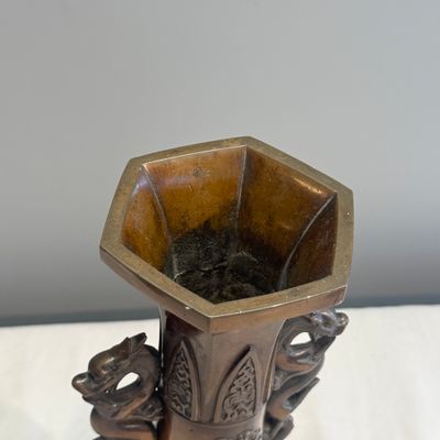 A pair of Japanese bronze vases with dragon-form handles — photo 16