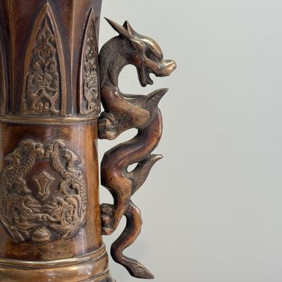 A pair of Japanese bronze vases with dragon-form handles — photo 21