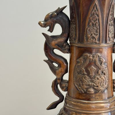 A pair of Japanese bronze vases with dragon-form handles — photo 22