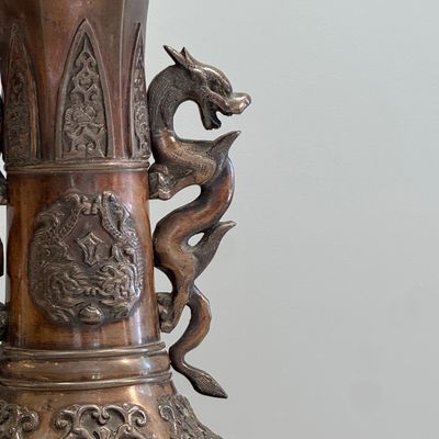 A pair of Japanese bronze vases with dragon-form handles — photo 3