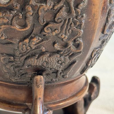 A pair of Japanese bronze vases with dragon-form handles — photo 25