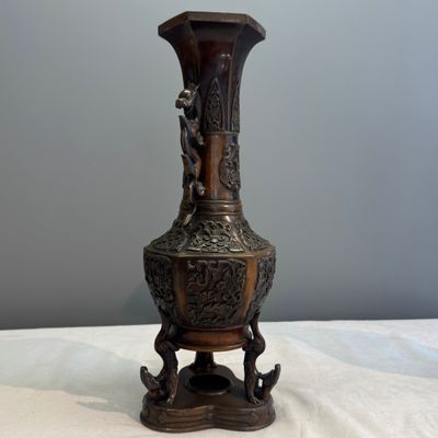 A pair of Japanese bronze vases with dragon-form handles — photo 27