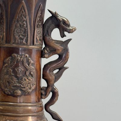 A pair of Japanese bronze vases with dragon-form handles — photo 29