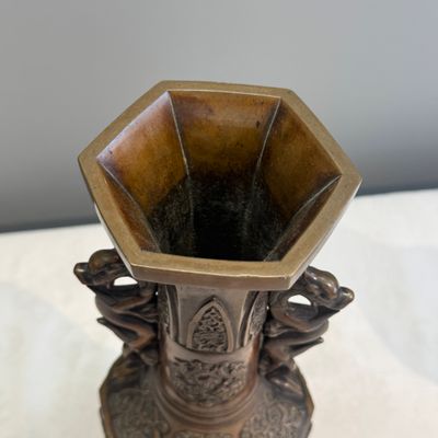 A pair of Japanese bronze vases with dragon-form handles — photo 34
