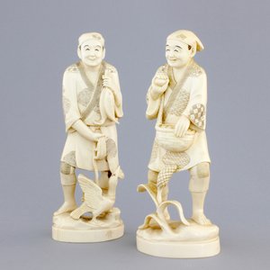 A pair of Japanese carved ivory fishermen, Meiji, 19th C. — photo 1