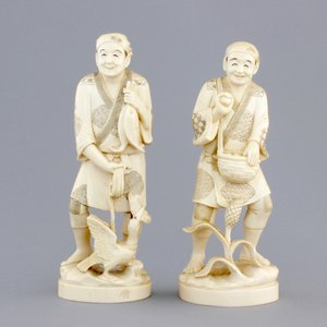 A pair of Japanese carved ivory fishermen, Meiji, 19th C. — photo 2
