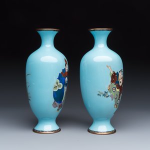 A pair of Japanese cloisonné vases with figural design — photo 6