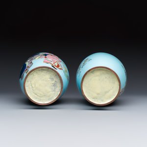 A pair of Japanese cloisonné vases with figural design — photo 8