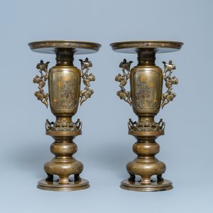 A pair of Japanese gold, silver and copper inlaid bronze usubata vases, Meiji, 19th C. — photo 3