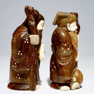 A pair of Japanese okimono in ivory and wood, Meiji, signed — photo 5