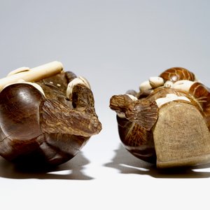 A pair of Japanese okimono in ivory and wood, Meiji, signed — photo 6