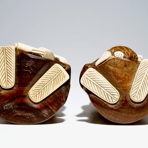 A pair of Japanese okimono in ivory and wood, Meiji, signed — photo 7