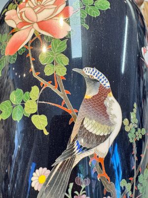 A pair of Japanese silver-wired cloisonné enamel vases with birds among flowering branches, Meiji period, 19th C. — photo 18