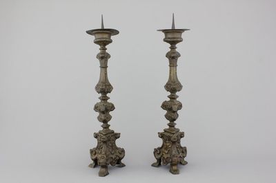 A pair of large brass and bronze candlesticks, Italy, ca. 1700