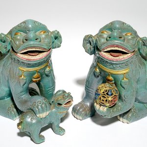 A pair of large Chinese buddhist lions with robin's egg glaze, 19th C. — photo 1