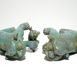 A pair of large Chinese buddhist lions with robin's egg glaze, 19th C. — photo 7