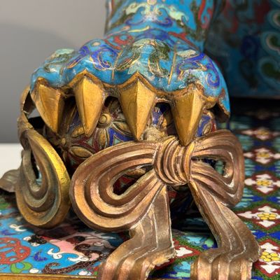 A pair of large Chinese cloisonné Buddhist lions — photo 6