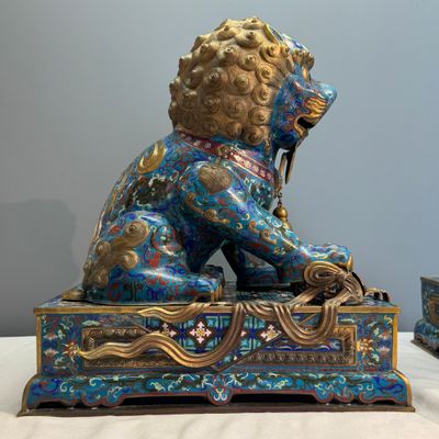 A pair of large Chinese cloisonné Buddhist lions — photo 10