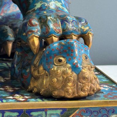 A pair of large Chinese cloisonné Buddhist lions — photo 27