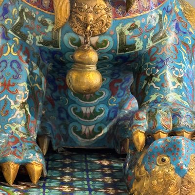 A pair of large Chinese cloisonné Buddhist lions — photo 32